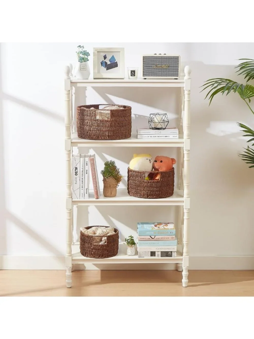 Hand-Woven Wicker Storage Baskets with Handles - Large Round Organizing Bins